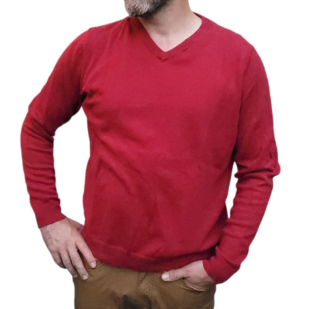 Nordstrom Men’s Shop v neck long sleeve red cotton cashmere sweater Large